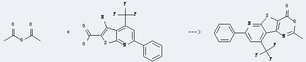The Thieno[2,3-b]pyridine-2-carboxylicacid, 3-amino-6-phenyl-4-(trifluoromethyl)- could react with acetic acid anhydride to obtain the 6-methyl-4-trifluoromethyl-2-phenylpyrido[2',3':5,4]thieno[3,2-d][1,3]-8-oxazinone
